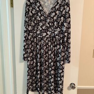 Navy Floral Midi Dress